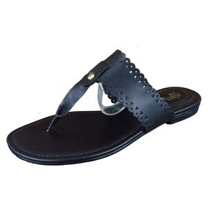 Eurosoft Women Thong Sandal Size 6 Casual Summer Flat Black Scalloped Synthetic